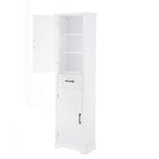 Meuble de salle de bain autoportant polyvalent avec étagères réglables et multiples options de rangement