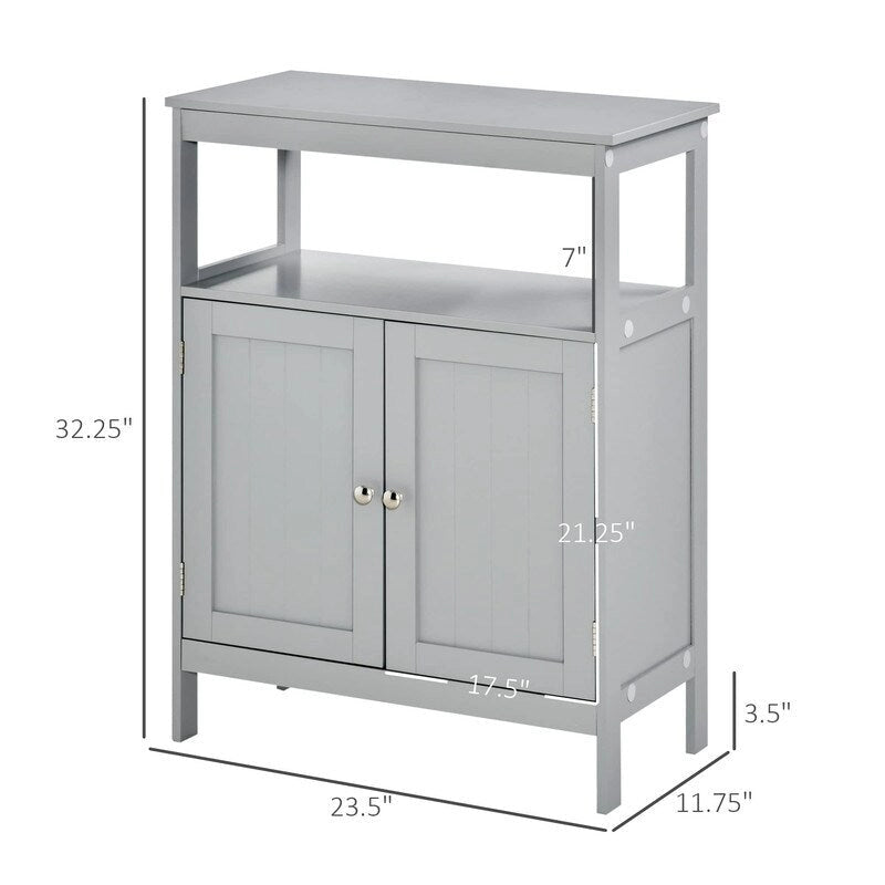 Meuble de rangement de salle de bain moderne autoportant, avec portes et étagère ouverte - 11,75 po P x 23,5 po L x 32,25 po H