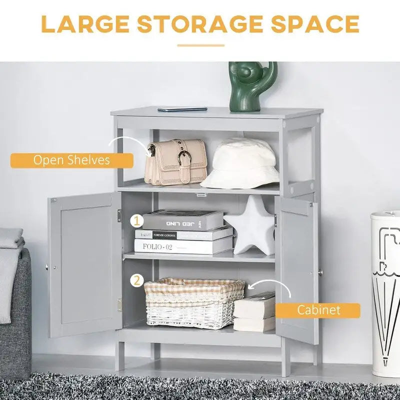 Meuble de rangement de salle de bain moderne autoportant, avec portes et étagère ouverte - 11,75 po P x 23,5 po L x 32,25 po H