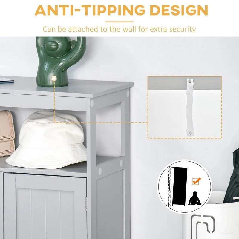 Meuble de rangement de salle de bain moderne autoportant, avec portes et étagère ouverte - 11,75 po P x 23,5 po L x 32,25 po H