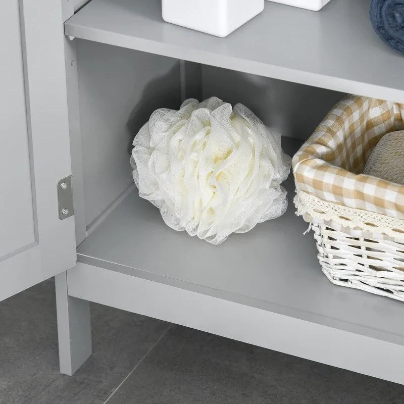 Meuble de rangement de salle de bain moderne autoportant, avec portes et étagère ouverte - 11,75 po P x 23,5 po L x 32,25 po H