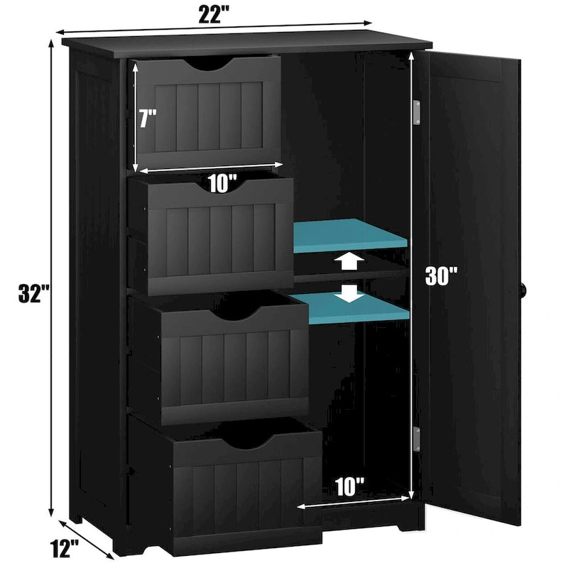 Armoire de rangement au sol Gymax avec 4 tiroirs réglables - Voir les détails