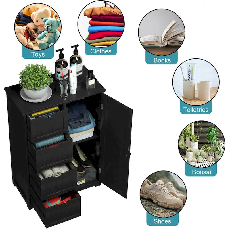 Armoire de rangement au sol Gymax avec 4 tiroirs réglables - Voir les détails