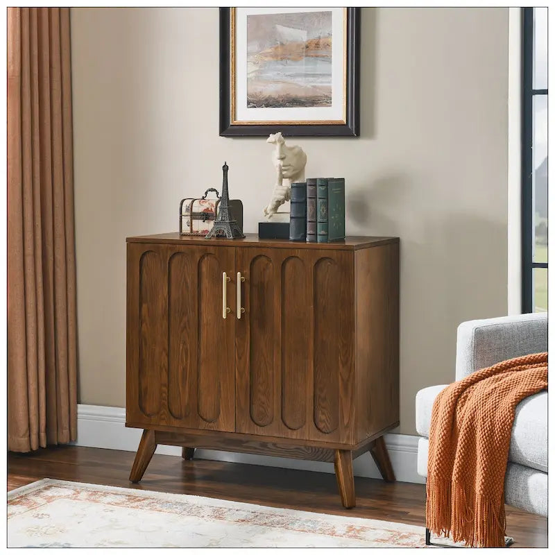 Mid Century Modern Fluted Sideboard Cabinet with Adjustable Shelves