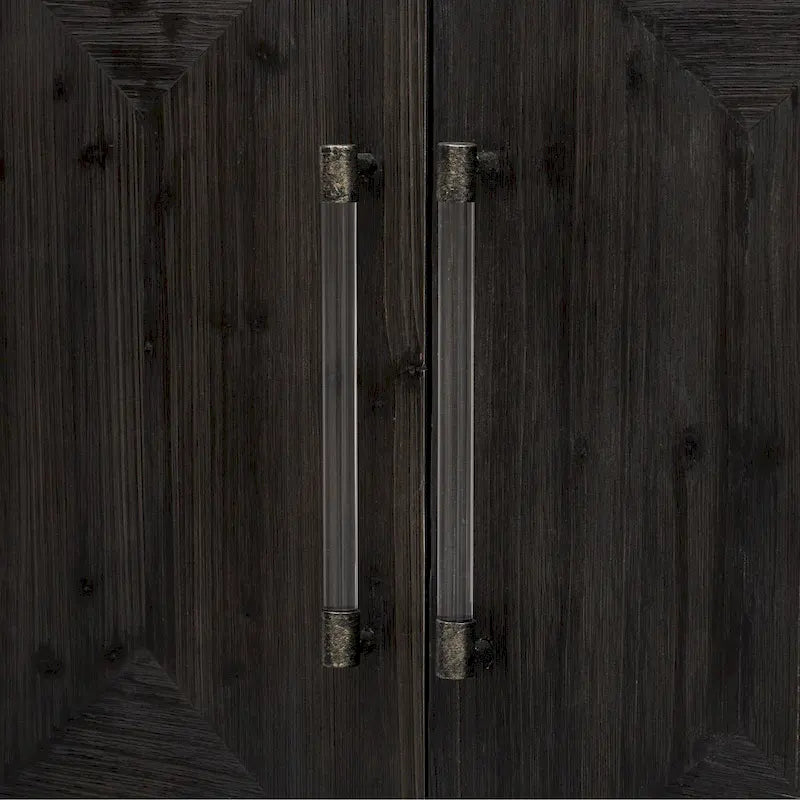 Buffet de cuisine en bois à 4 portes avec portes brossées et poignées en acrylique.