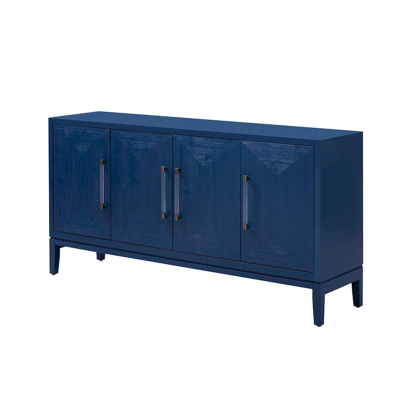 Buffet de cuisine en bois à 4 portes avec portes brossées et poignées en acrylique.