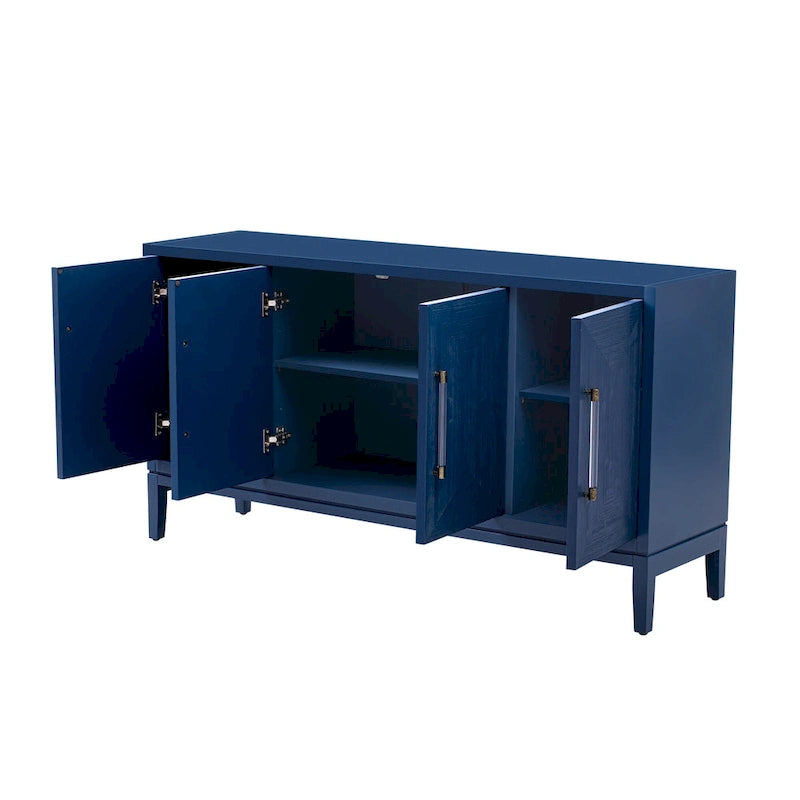 Buffet de cuisine en bois à 4 portes avec portes brossées et poignées en acrylique.