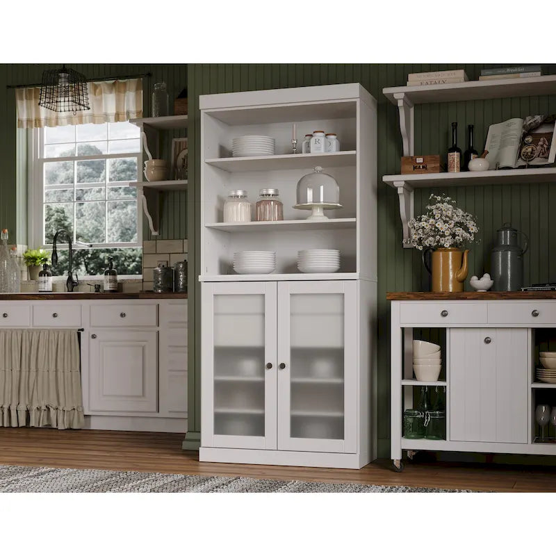 Armoire de rangement Palace Imports 100 % bois massif avec portes en verre dépoli, 2 tiroirs et étagères réglables - 32 x 71,5