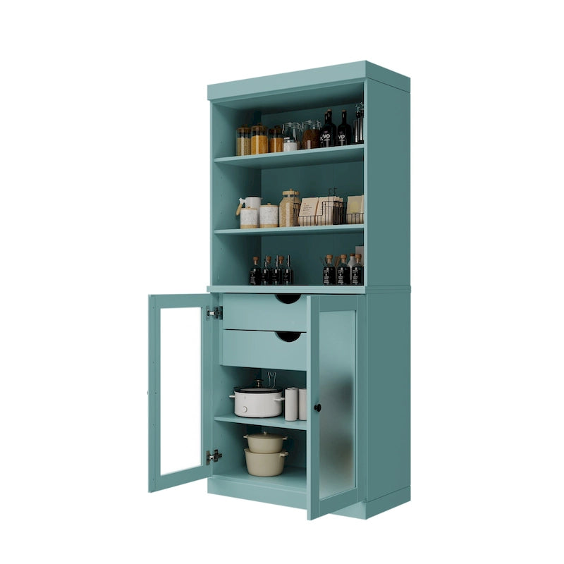 Armoire de rangement Palace Imports 100 % bois massif avec portes en verre dépoli, 2 tiroirs et étagères réglables - 32 x 71,5