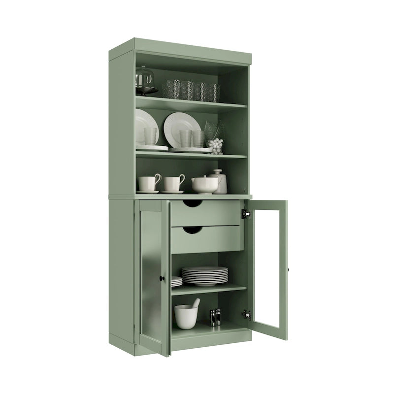 Armoire de rangement Palace Imports 100 % bois massif avec portes en verre dépoli, 2 tiroirs et étagères réglables - 32 x 71,5