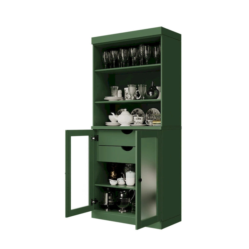 Armoire de rangement Palace Imports 100 % bois massif avec portes en verre dépoli, 2 tiroirs et étagères réglables - 32 x 71,5