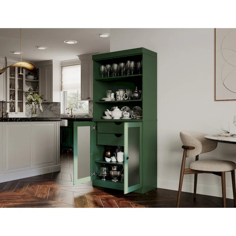 Armoire de rangement Palace Imports 100 % bois massif avec portes en verre dépoli, 2 tiroirs et étagères réglables - 32 x 71,5