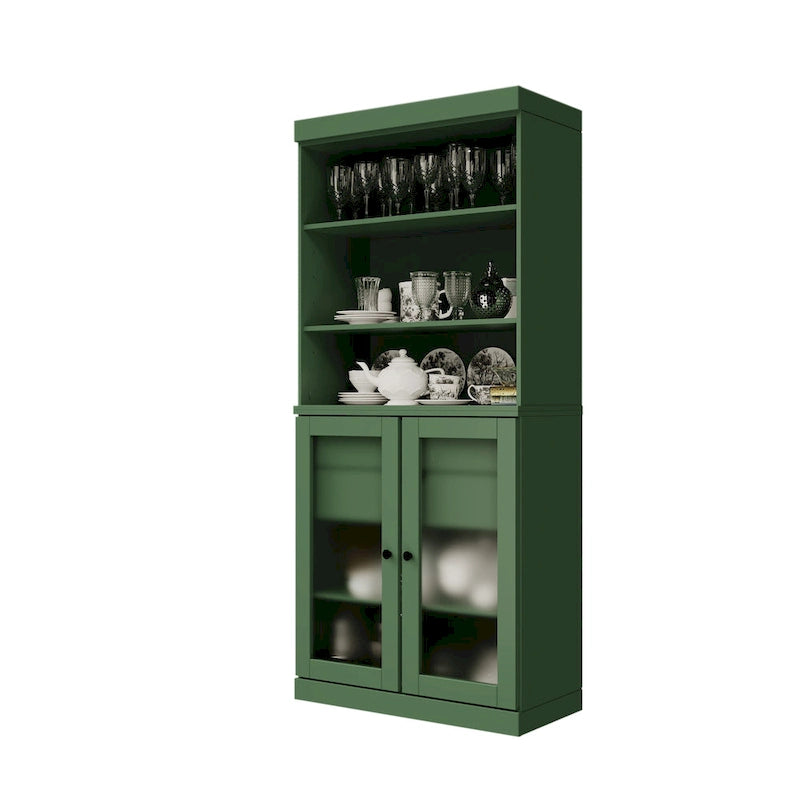 Armoire de rangement Palace Imports 100 % bois massif avec portes en verre dépoli, 2 tiroirs et étagères réglables - 32 x 71,5