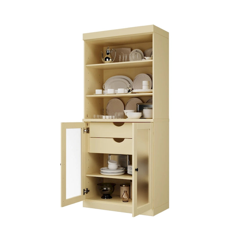 Armoire de rangement Palace Imports 100 % bois massif avec portes en verre dépoli, 2 tiroirs et étagères réglables - 32 x 71,5