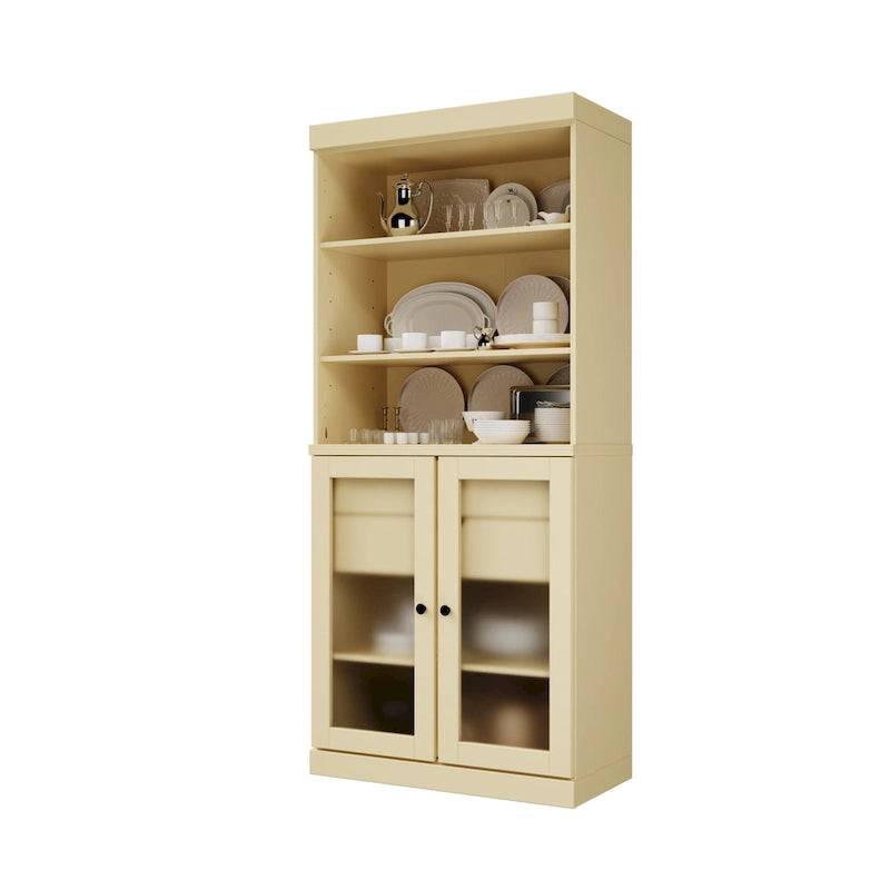 Armoire de rangement Palace Imports 100 % bois massif avec portes en verre dépoli, 2 tiroirs et étagères réglables - 32 x 71,5