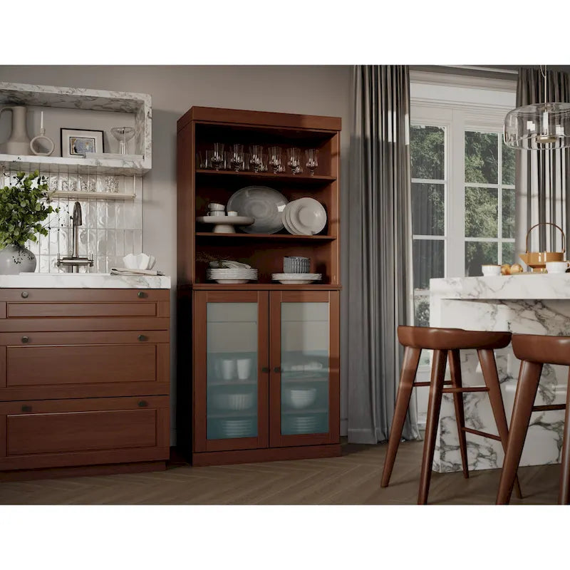 Armoire de rangement Palace Imports 100 % bois massif avec portes en verre dépoli, 2 tiroirs et étagères réglables - 32 x 71,5