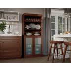 Armoire de rangement Palace Imports 100 % bois massif avec portes en verre dépoli, 2 tiroirs et étagères réglables - 32 x 71,5