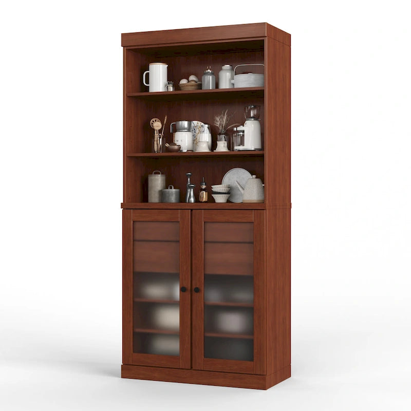 Armoire de rangement Palace Imports 100 % bois massif avec portes en verre dépoli, 2 tiroirs et étagères réglables - 32 x 71,5