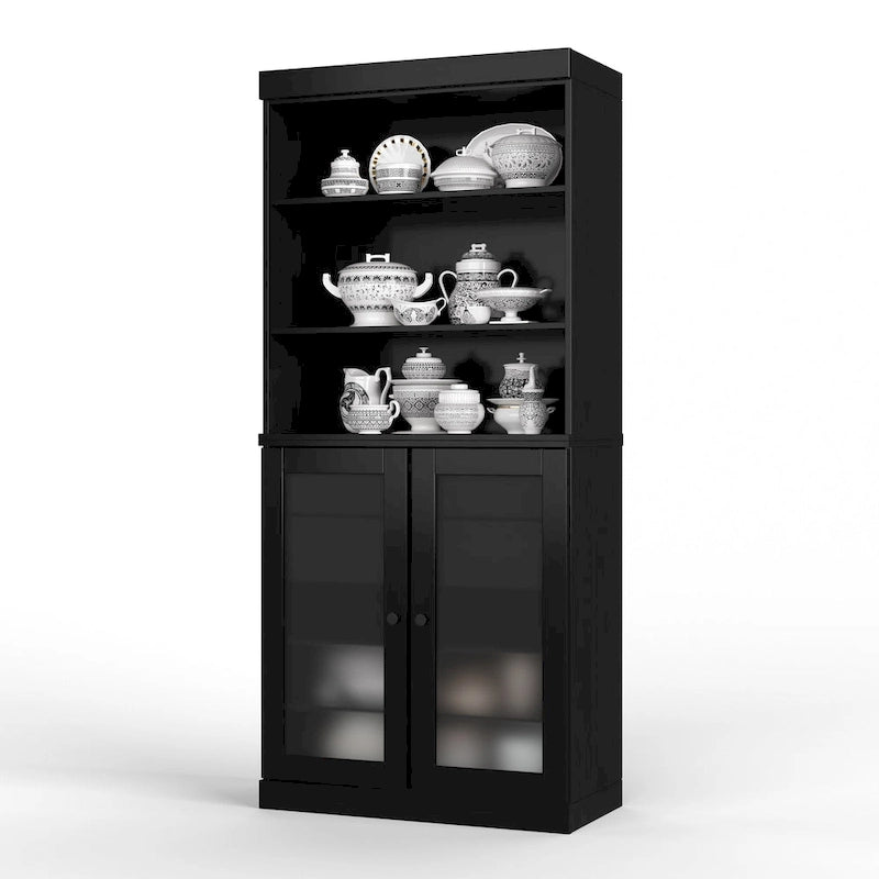 Armoire de rangement Palace Imports 100 % bois massif avec portes en verre dépoli, 2 tiroirs et étagères réglables - 32 x 71,5