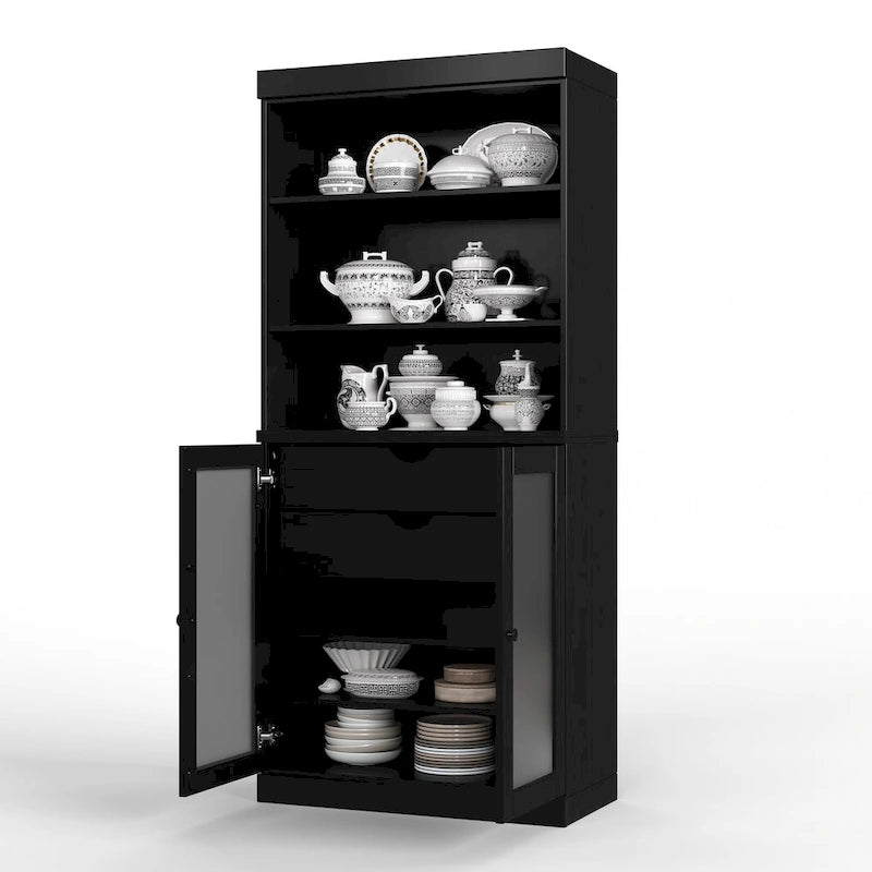 Armoire de rangement Palace Imports 100 % bois massif avec portes en verre dépoli, 2 tiroirs et étagères réglables - 32 x 71,5