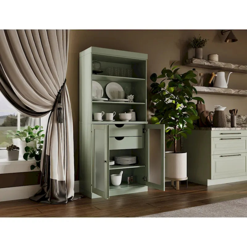 Armoire de rangement Palace Imports 100 % bois massif avec portes en verre dépoli, 2 tiroirs et étagères réglables - 32 x 71,5