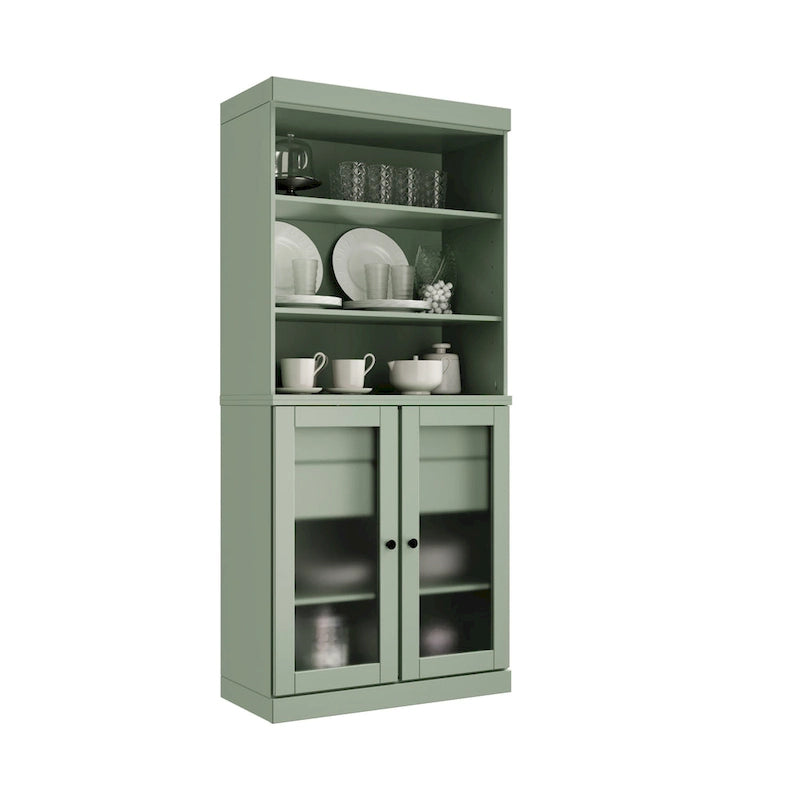 Armoire de rangement Palace Imports 100 % bois massif avec portes en verre dépoli, 2 tiroirs et étagères réglables - 32 x 71,5