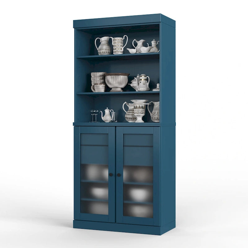 Armoire de rangement Palace Imports 100 % bois massif avec portes en verre dépoli, 2 tiroirs et étagères réglables - 32 x 71,5