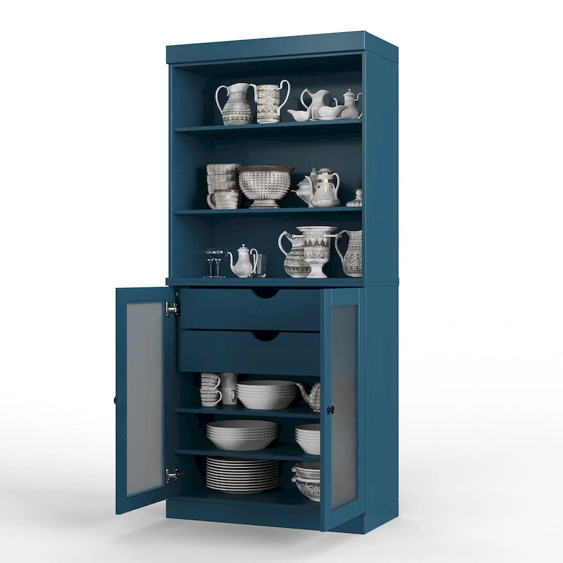 Armoire de rangement Palace Imports 100 % bois massif avec portes en verre dépoli, 2 tiroirs et étagères réglables - 32 x 71,5