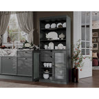 Armoire de rangement Palace Imports 100 % bois massif avec portes en verre dépoli, 2 tiroirs et étagères réglables - 32 x 71,5