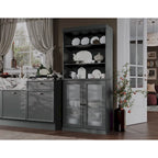 Armoire de rangement Palace Imports 100 % bois massif avec portes en verre dépoli, 2 tiroirs et étagères réglables - 32 x 71,5