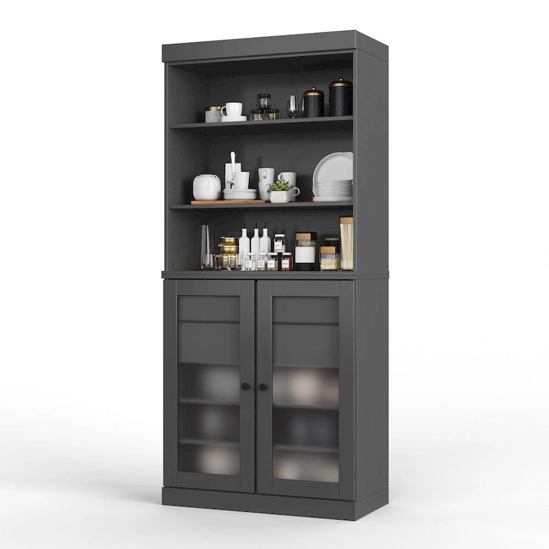 Armoire de rangement Palace Imports 100 % bois massif avec portes en verre dépoli, 2 tiroirs et étagères réglables - 32 x 71,5