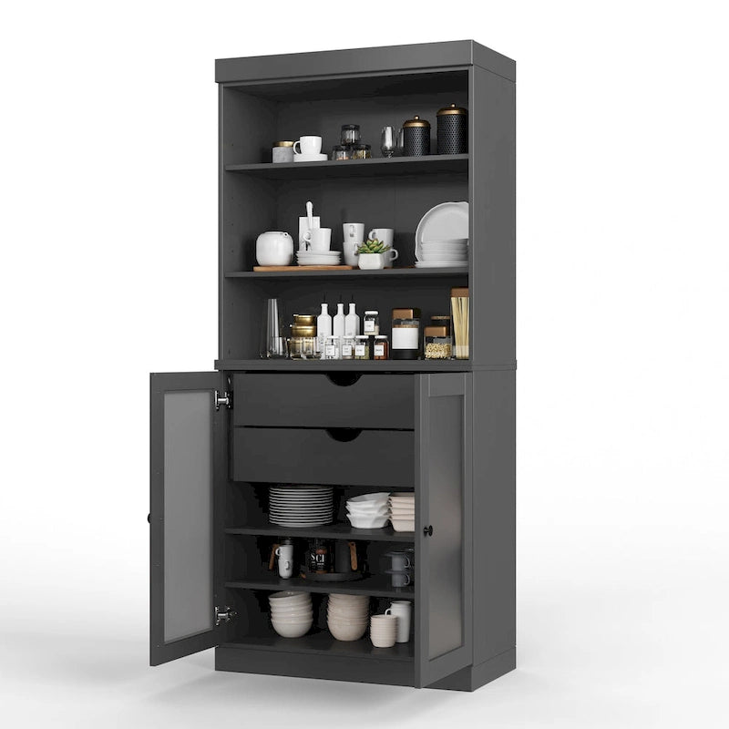 Armoire de rangement Palace Imports 100 % bois massif avec portes en verre dépoli, 2 tiroirs et étagères réglables - 32 x 71,5