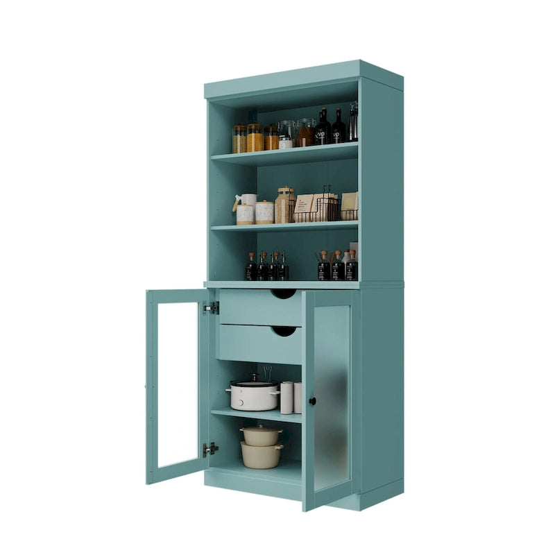 Armoire de rangement Palace Imports 100 % bois massif avec portes en verre dépoli, 2 tiroirs et étagères réglables - 32 x 71,5
