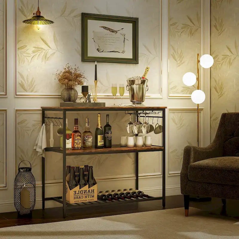 Îlot de cuisine Gymax à 3 niveaux avec porte-verres à vin (grand modèle)