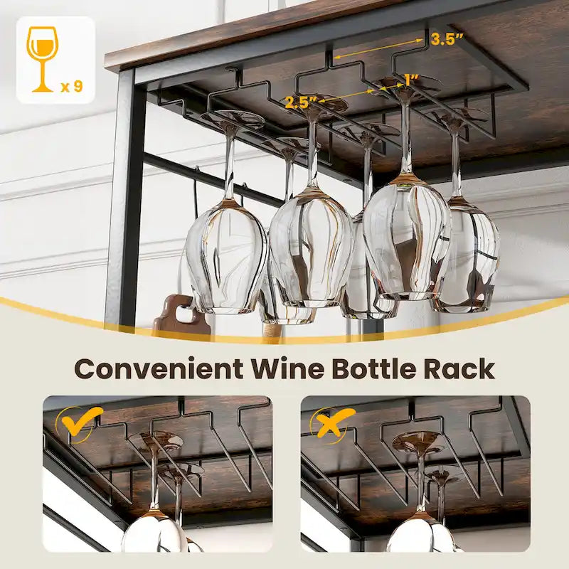 Îlot de cuisine Gymax à 3 niveaux avec porte-verres à vin (grand modèle)