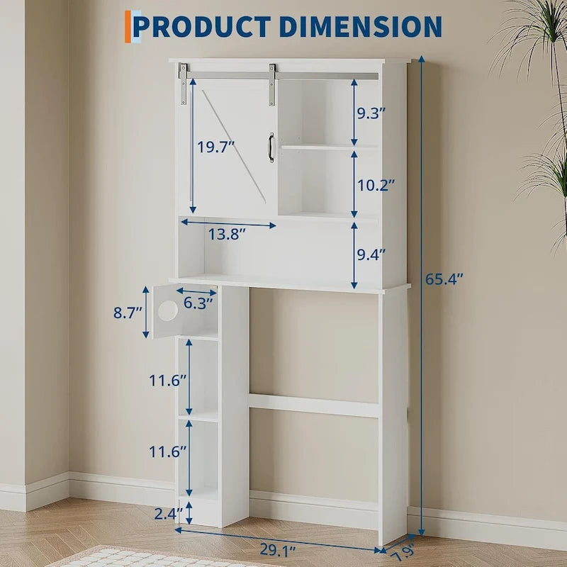 Armoire de rangement à poser au-dessus des toilettes avec porte coulissante, blanche