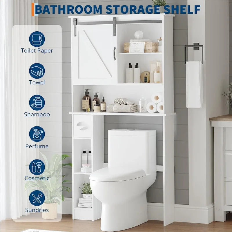 Armoire de rangement à poser au-dessus des toilettes avec porte coulissante, blanche