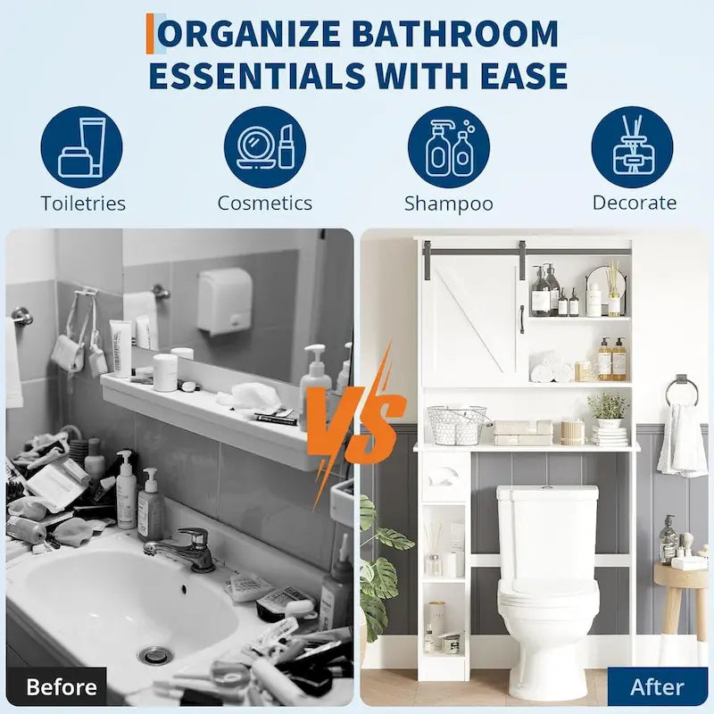 Armoire de rangement à poser au-dessus des toilettes avec porte coulissante, blanche
