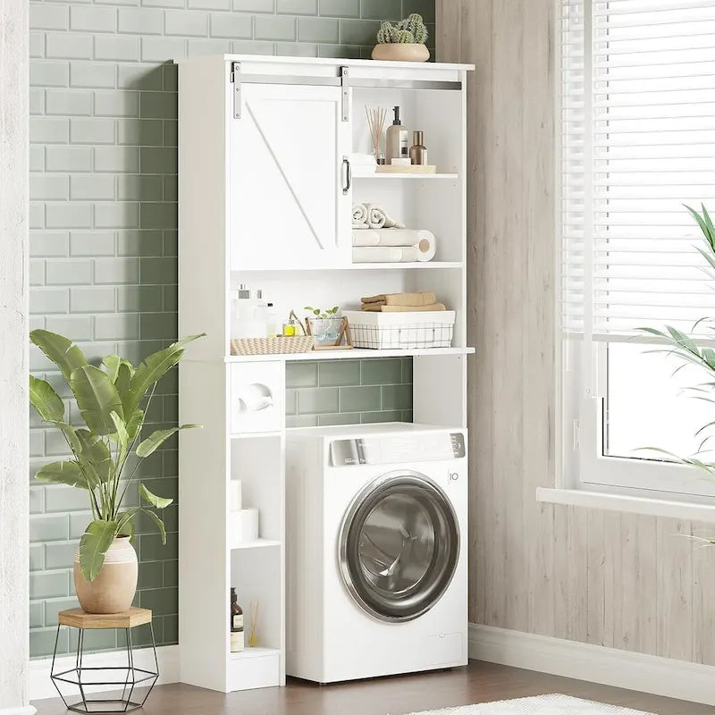 Armoire de rangement à poser au-dessus des toilettes avec porte coulissante, blanche