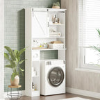 Armoire de rangement à poser au-dessus des toilettes avec porte coulissante, blanche
