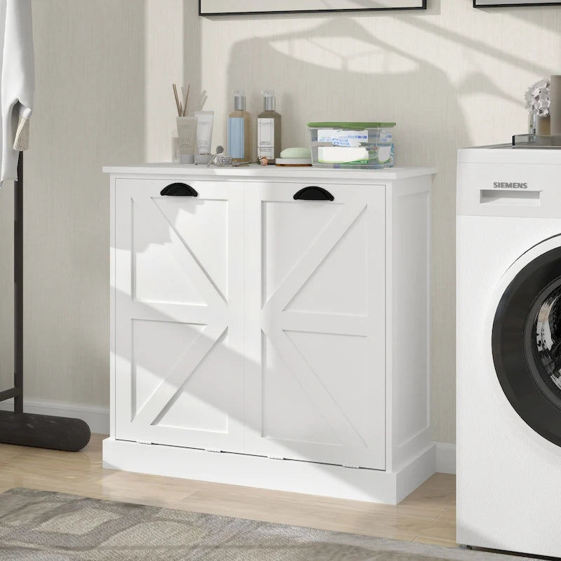 Armoire de tri du linge moderne avec deux compartiments et sacs en tissu amovibles