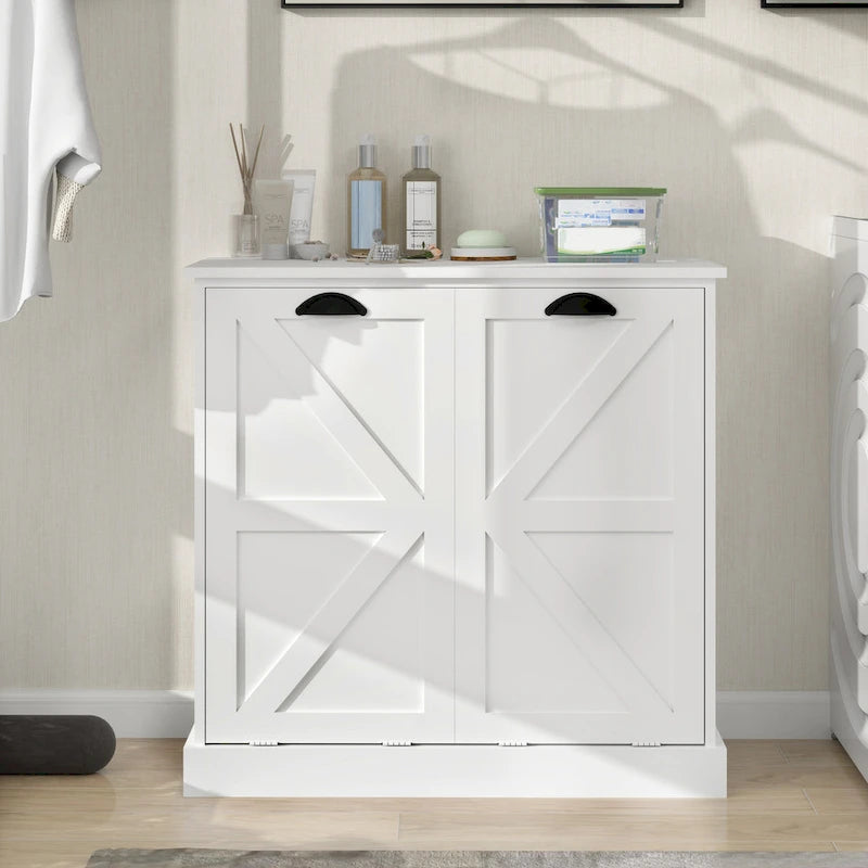 Armoire de tri du linge moderne avec deux compartiments et sacs en tissu amovibles
