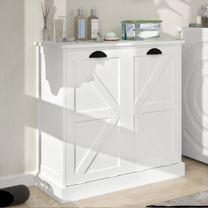 Armoire de tri du linge moderne avec deux compartiments et sacs en tissu amovibles