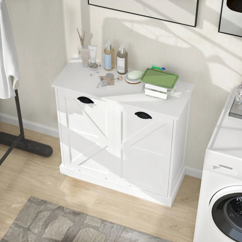 Armoire de tri du linge moderne avec deux compartiments et sacs en tissu amovibles