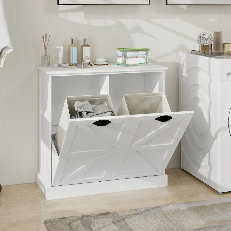 Armoire de tri du linge moderne avec deux compartiments et sacs en tissu amovibles