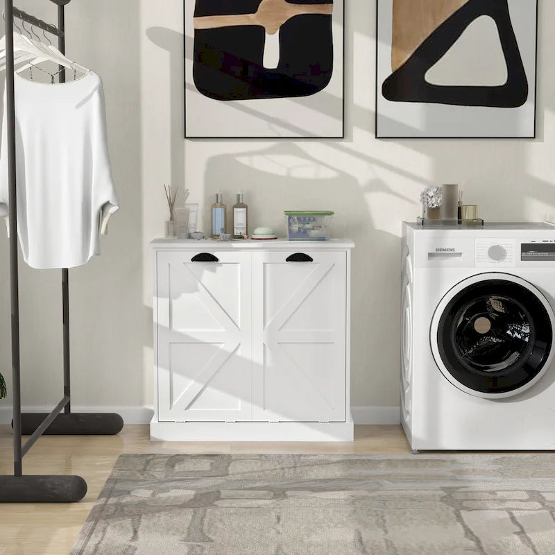 Armoire de tri du linge moderne avec deux compartiments et sacs en tissu amovibles