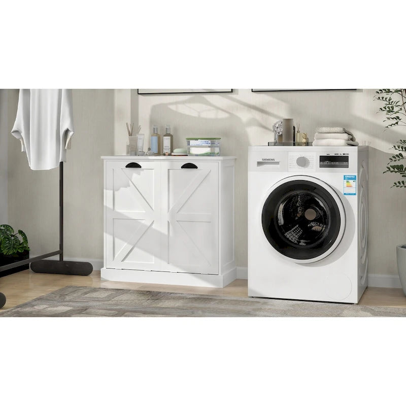 Armoire de tri du linge moderne avec deux compartiments et sacs en tissu amovibles