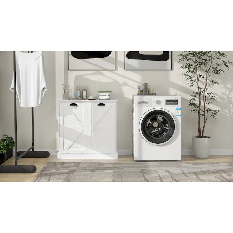 Armoire de tri du linge moderne avec deux compartiments et sacs en tissu amovibles