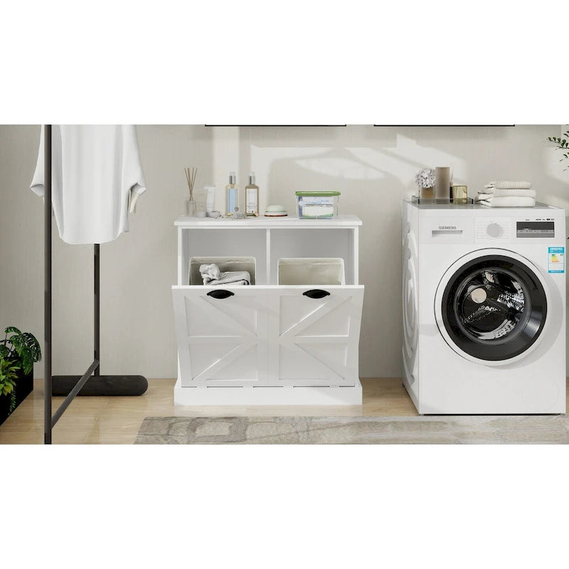 Armoire de tri du linge moderne avec deux compartiments et sacs en tissu amovibles