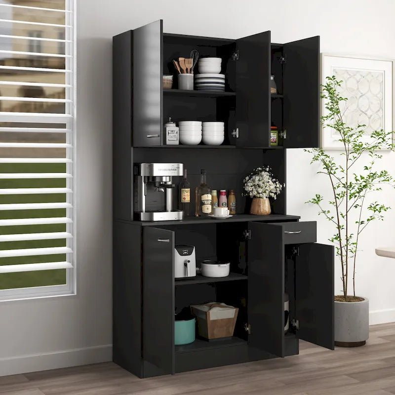 Armoire haute moderne à 6 portes, 1 étagère ouverte et 1 tiroir pour chambre ou cuisine